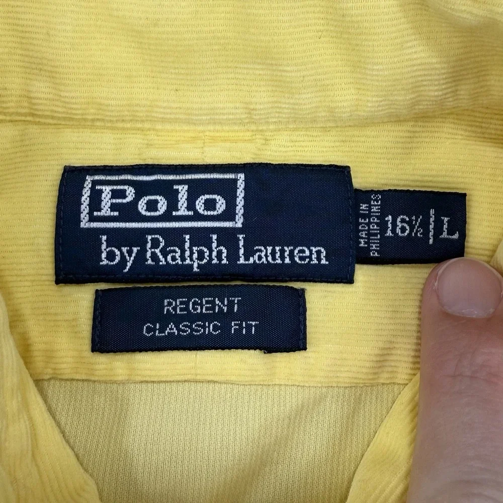 Vintage Polo Ralph Lauren Corduroy Shirt Men's L Yellow Regent Cutaway Collar